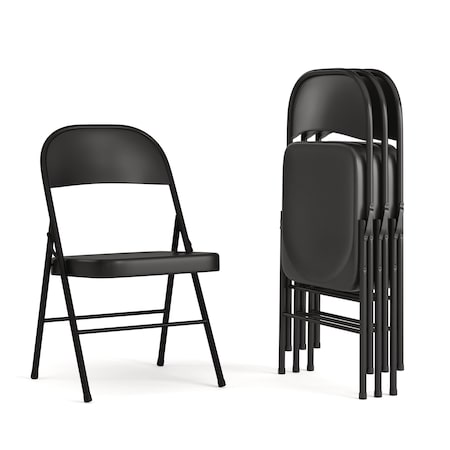 Flash Furniture HERCULES Series Double Braced Black Metal Folding Chair, PK4 4-BD-F002-BK-GG
